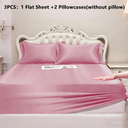 Satin Fitted Sheet Set with Pillowcases – Cooling Smooth Breathable Wrinkle-Resistant Bed Sheets, Machine Washable Ultra Soft for Hot