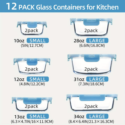 Glass Food Storage Containers with Airtight Lids – Borosilicate Glass Meal Prep Containers Set, Microwave Dishwasher Freezer Safe