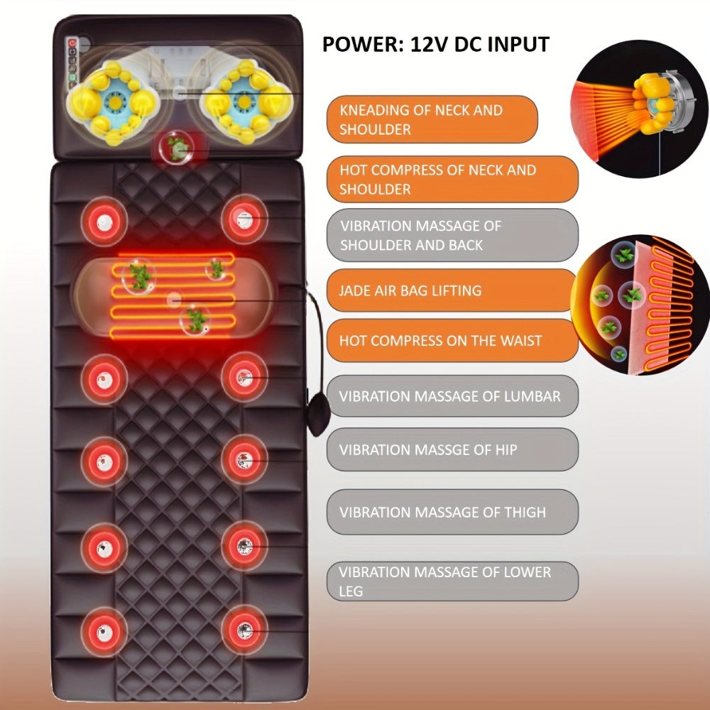 Full Body Shiatsu Massage Mattress, 10-Zone Vibration with Neck Kneading & Hot Compress for Home or Salon Spa Use