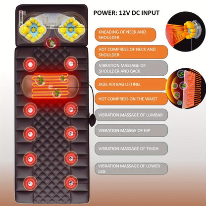 Full Body Shiatsu Massage Mattress, 10-Zone Vibration with Neck Kneading & Hot Compress for Home or Salon Spa Use