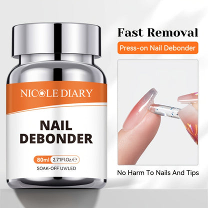 Press On Nail Debonder Remover 80ml – Fast 3-5 Second Soak-Off Liquid for False Tips, Rhinestone Glue Remover, No Damage Easy Dissolve