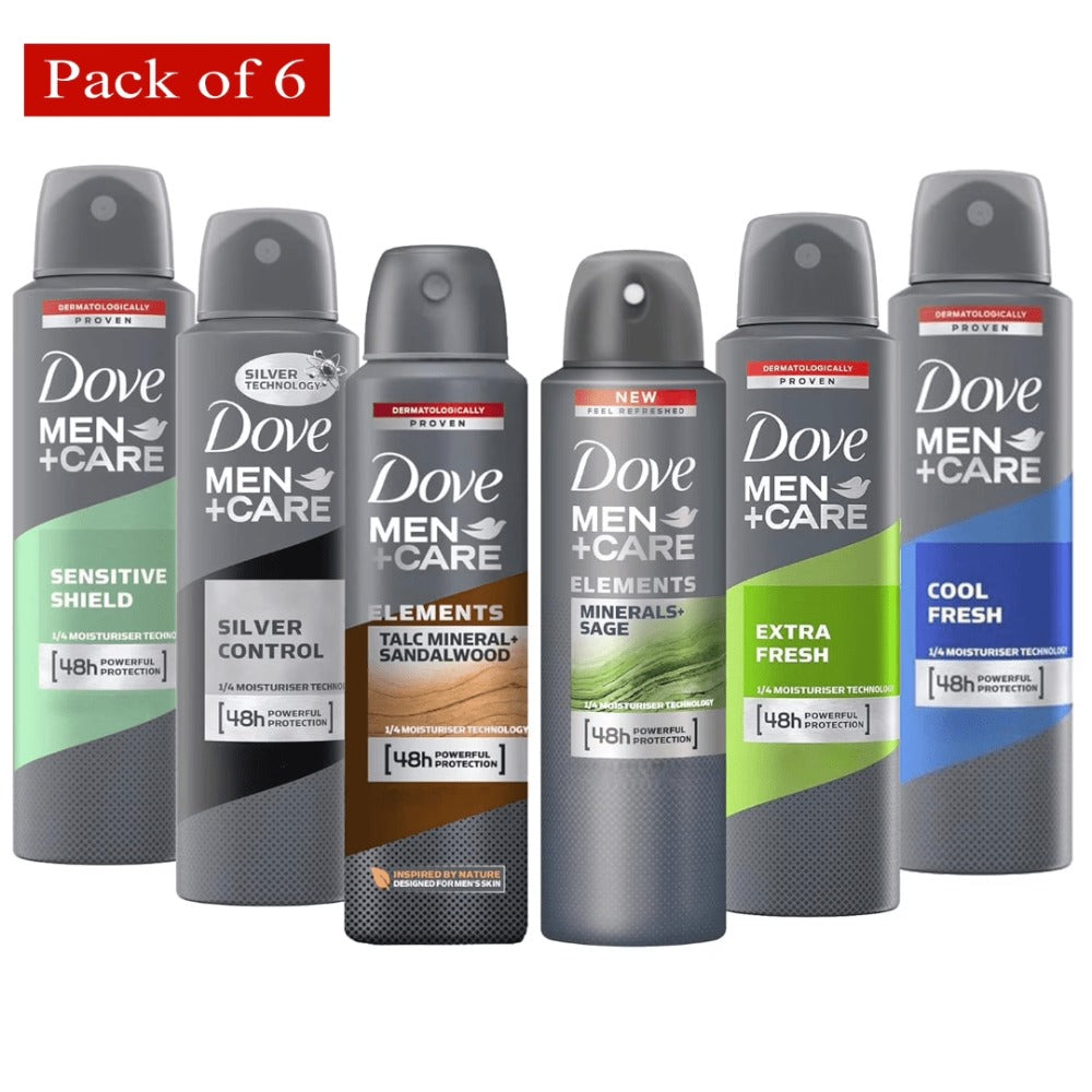 Dove Men+Care Dry Spray Antiperspirant Deodorant Pack of 6, 150mL Each (5 fl oz), 48H Protection