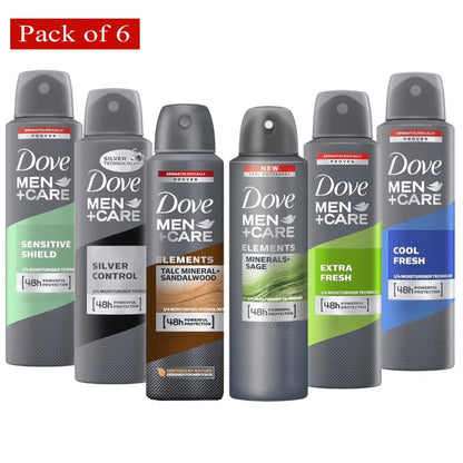 Dove Men+Care Dry Spray Antiperspirant Deodorant Pack of 6, 150mL Each (5 fl oz), 48H Protection
