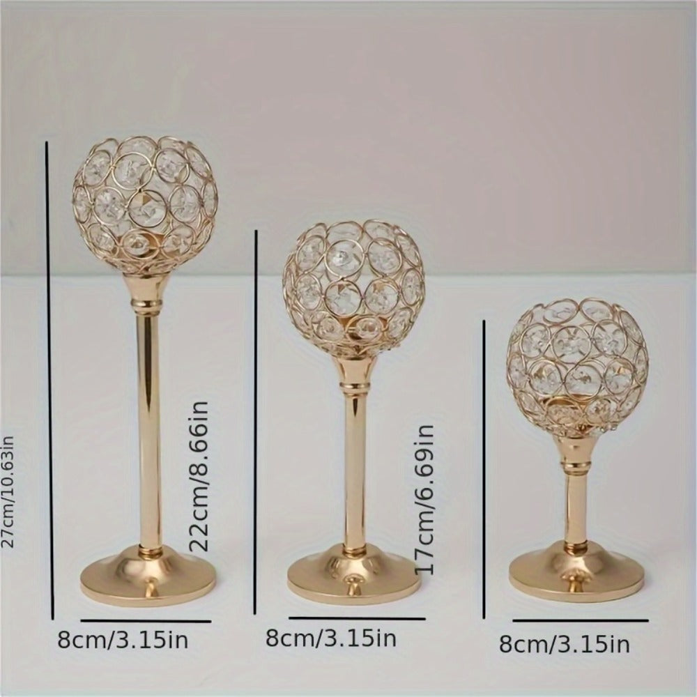 Crystal Candle Holders Set of 3 - Windproof Glass Taper Candle Holder for Wedding Table Centerpiece