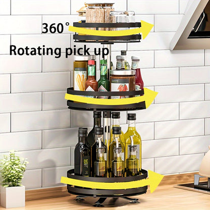 Rotating Spice Rack Kitchen Organizer with One, Two or Three Metal Tiers and 360-Degree Turntable Base