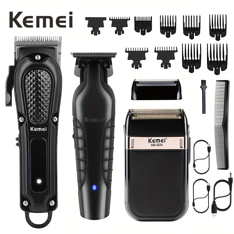 Kemei Hair Clipper & Beard Trimmer Set for Men – Professional Grooming Kit with Reciprocating Shaver, USB Rechargeable, Home & Salon Use