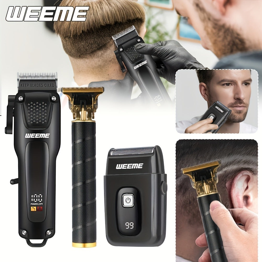 Mens Grooming Kit with Nose Hair Trimmer Electric Shaver WEEME 826 USB Rechargeable LCD Display – Complete Shaving Trimming Set Gift for Dad
