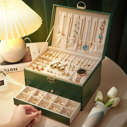 Jewelry Box, Vintage-Style Multi-Compartment Organizer in Four Colors and Single or Two-Piece Options