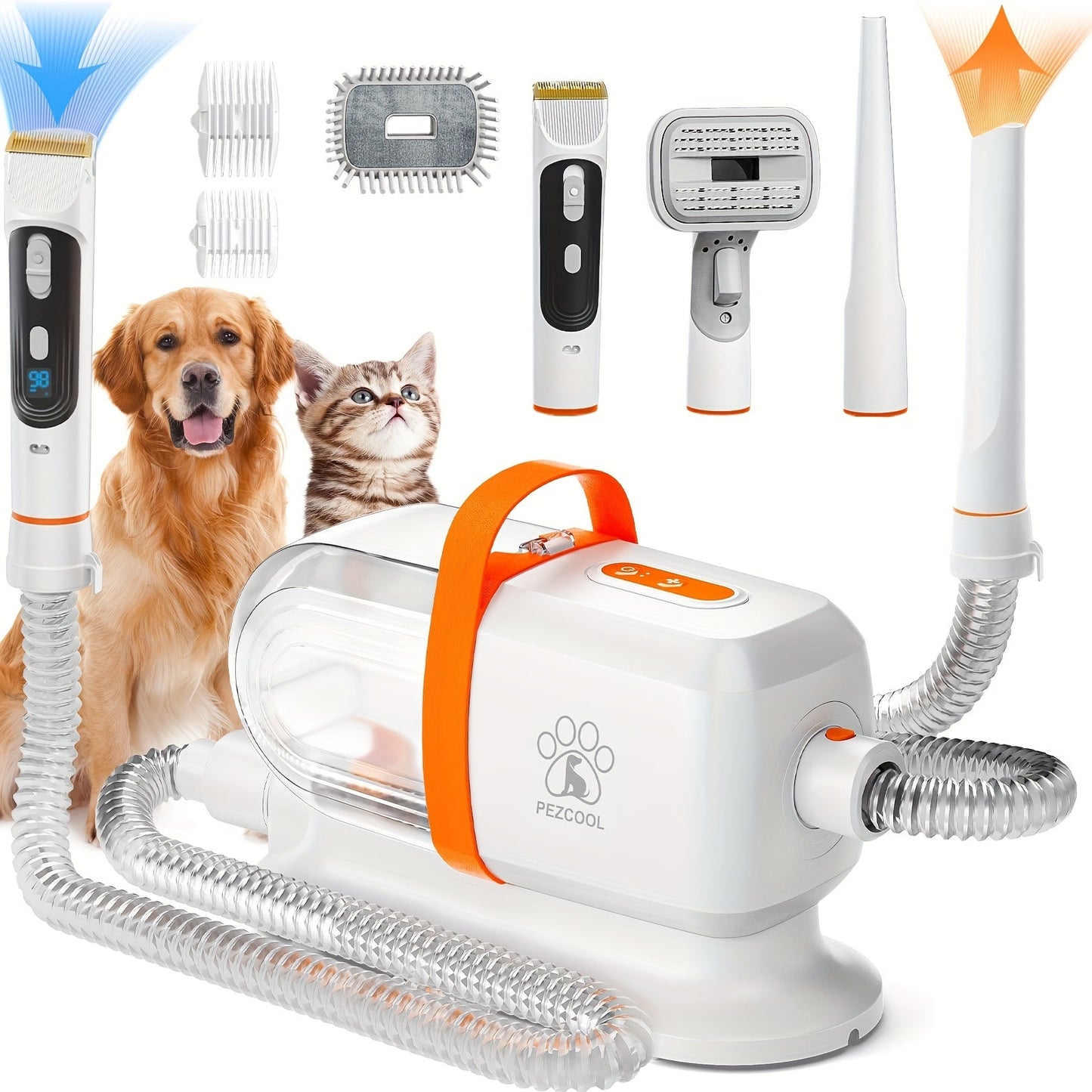 Pet Grooming Vacuum Kit with 2.2L Cup, Purple or Orange Trim and 8-in-1 or 9-in-1 Dryer Packages