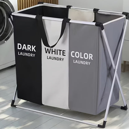 Laundry Hamper Sorter 3-Section Foldable Basket with Oxford Bags Large Rectangular Hamper with Handles Durable Fabric for Home Dorm Bathroom