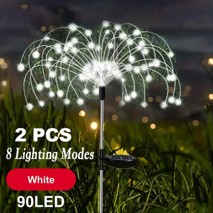 Solar Garden Lights Firework Stakes with 60-420 LEDs, 8 Modes, Flexible Copper Wire and Color Options