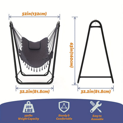 U-Shaped Hammock Chair Stand with Free Hanging Chair, Double Tube Steel Frame, Powder Coat, Side Pocket Included