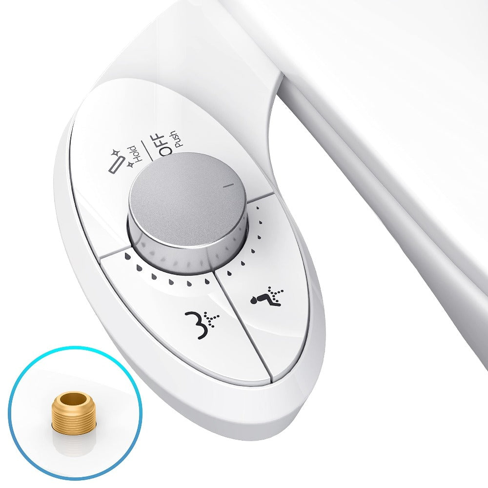 Ultra-Slim Non-Electric Bidet Attachment for Toilet, Self-Cleaning Dual Retractable Nozzles, Adjustable Water Pressure, Fresh Water Sprayer