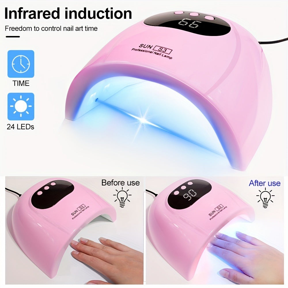 SUN S3 UV LED Nail Lamp with 24 Light Beads, 5V Input, Digital Display and Three Color Options
