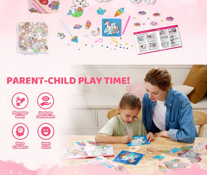 Diamond Gem Painting Kit for Girls Ages 6+ 16 Projects, 5D Gem Art Set with 2800+ Gems Unicorn Suncatchers Keychains Necklaces Stickers