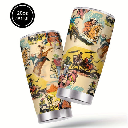 Insulated Tumbler 20oz Cowboy Western Graphic in Yellow Stainless Steel with Lid and Straw