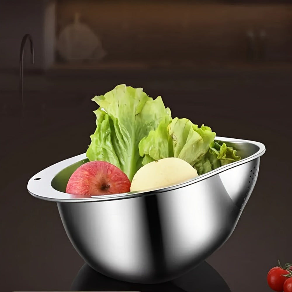 Stainless Steel Kitchen Colander with Handle – Multipurpose Rice Strainer Mesh Basket for Washing Rice