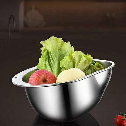 Stainless Steel Kitchen Colander with Handle – Multipurpose Rice Strainer Mesh Basket for Washing Rice