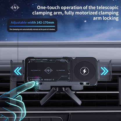 Dual-Coil Wireless Charging Car Mount with 15W Label, Fold-Screen Support and Three Configurations