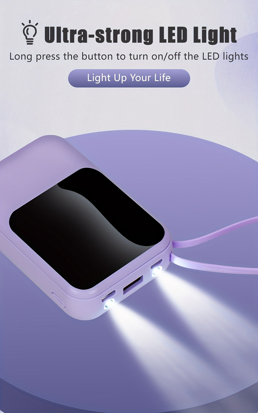 10000mAh Mini Power Bank 4 Built-In Cables Ultra-Bright LED Digital Display for an Everyday Personal Care Routine