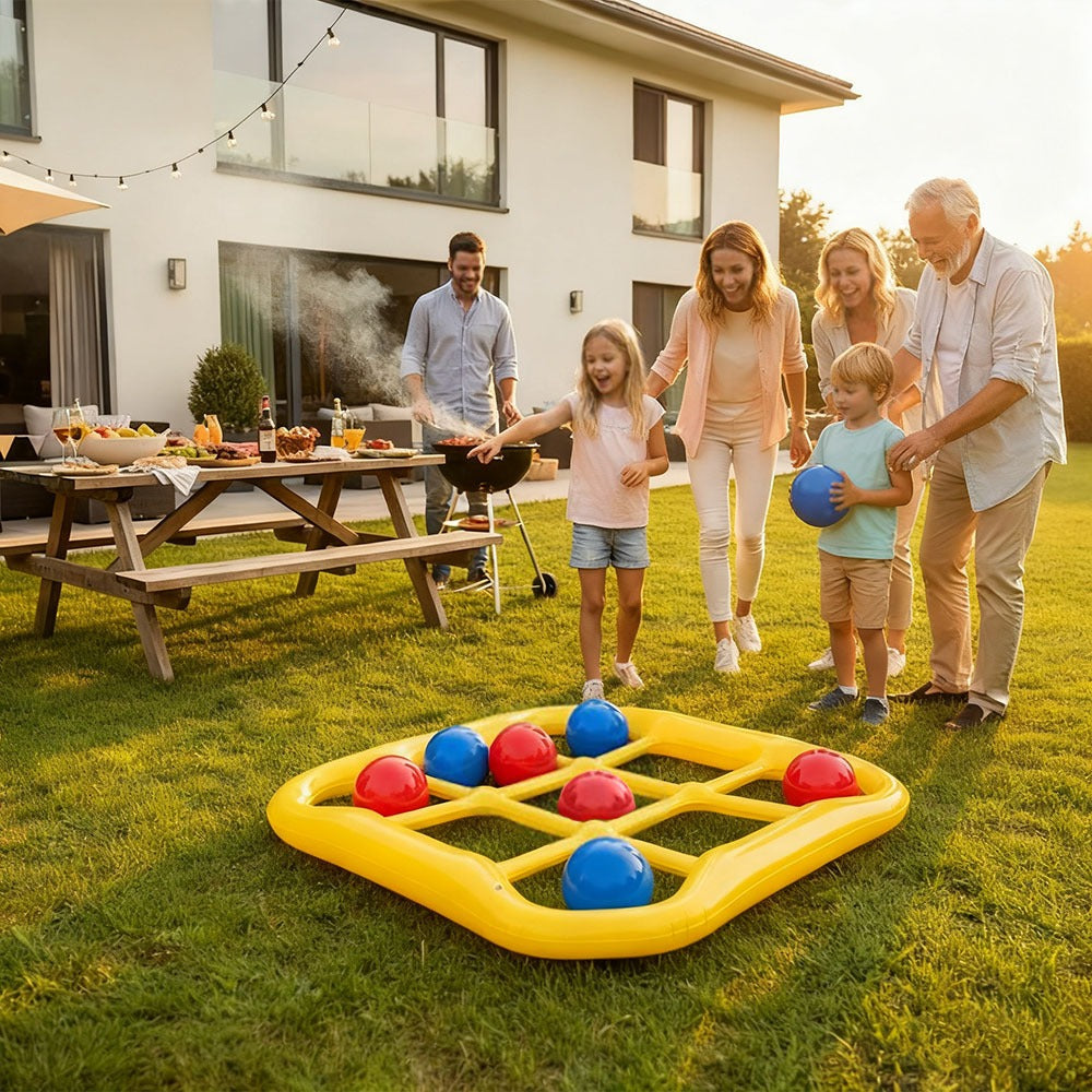 Floating Tic Tac Toe Pool Game Set for Family & Adults, Giant Inflatable Board with 10 Balls & Air Pump
