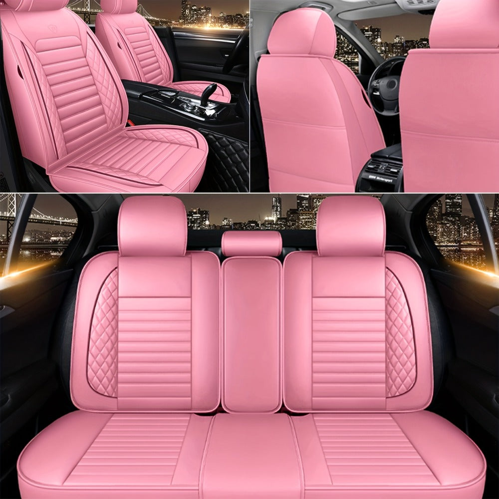 Car Seat Covers 5-Seat PU Leather Set with Front Storage Pocket, Armrest Piece and Eight Colors