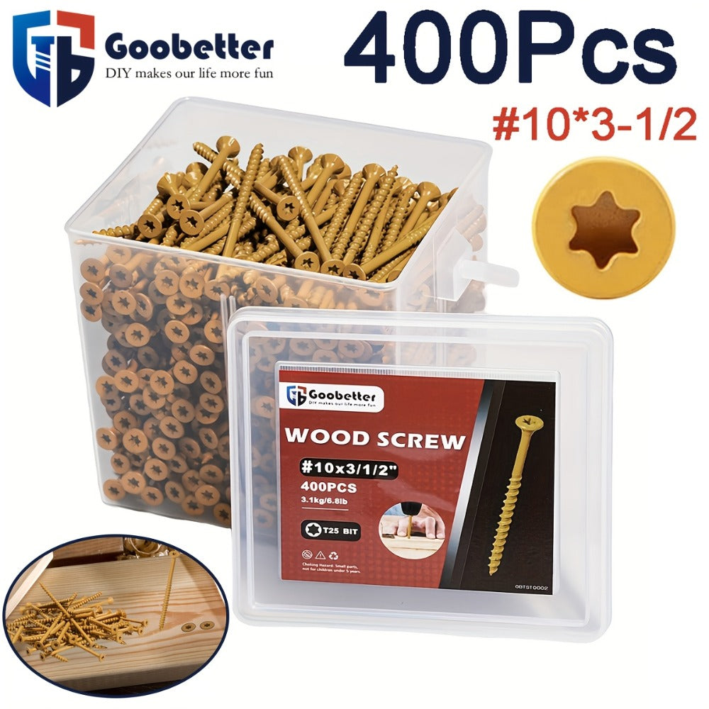 400pcs #10 x 3-1/2" Torx Wood Screws Yellow Ceramic Coating for Entryways, Bedrooms and Living Spaces