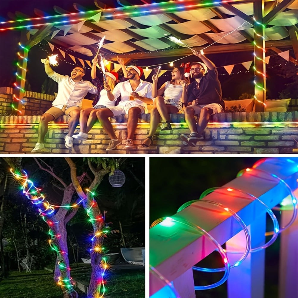 Solar Rope Lights Outdoor, Fairy String Lights with Remote Control 8 Modes 1200mAh Battery for Garden Patio Fence Tree Wedding Party