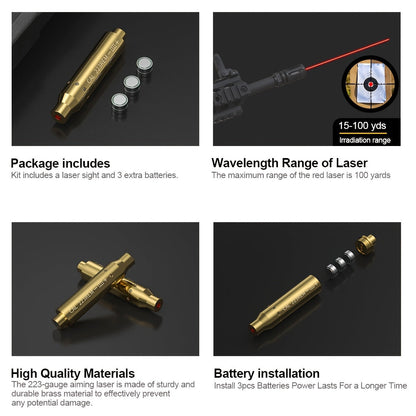 Red Laser Bore Sighter Multi-Caliber Firearms Calibration Tool 9mm 45ACP 308Win 223Rem 12GA 7.62 38SPL 44Mag Battery Included for Shooting