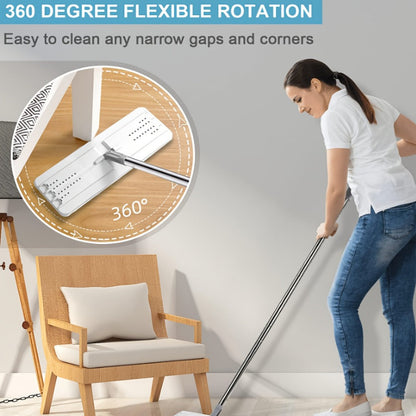 Hands-Free Flat Mop with Bucket Set – 8pcs, 6 Microfiber Pads & Gloves, Dry & Wet Floor Cleaning for Bedroom, Kitchen & Bathroom