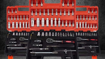 Professional Socket Wrench Tool Set 999 Piece 1/4 3/8 1/2 Drive Ratchet Set with S2 CR-V Sockets for Car Bicycle and Mechanical Work