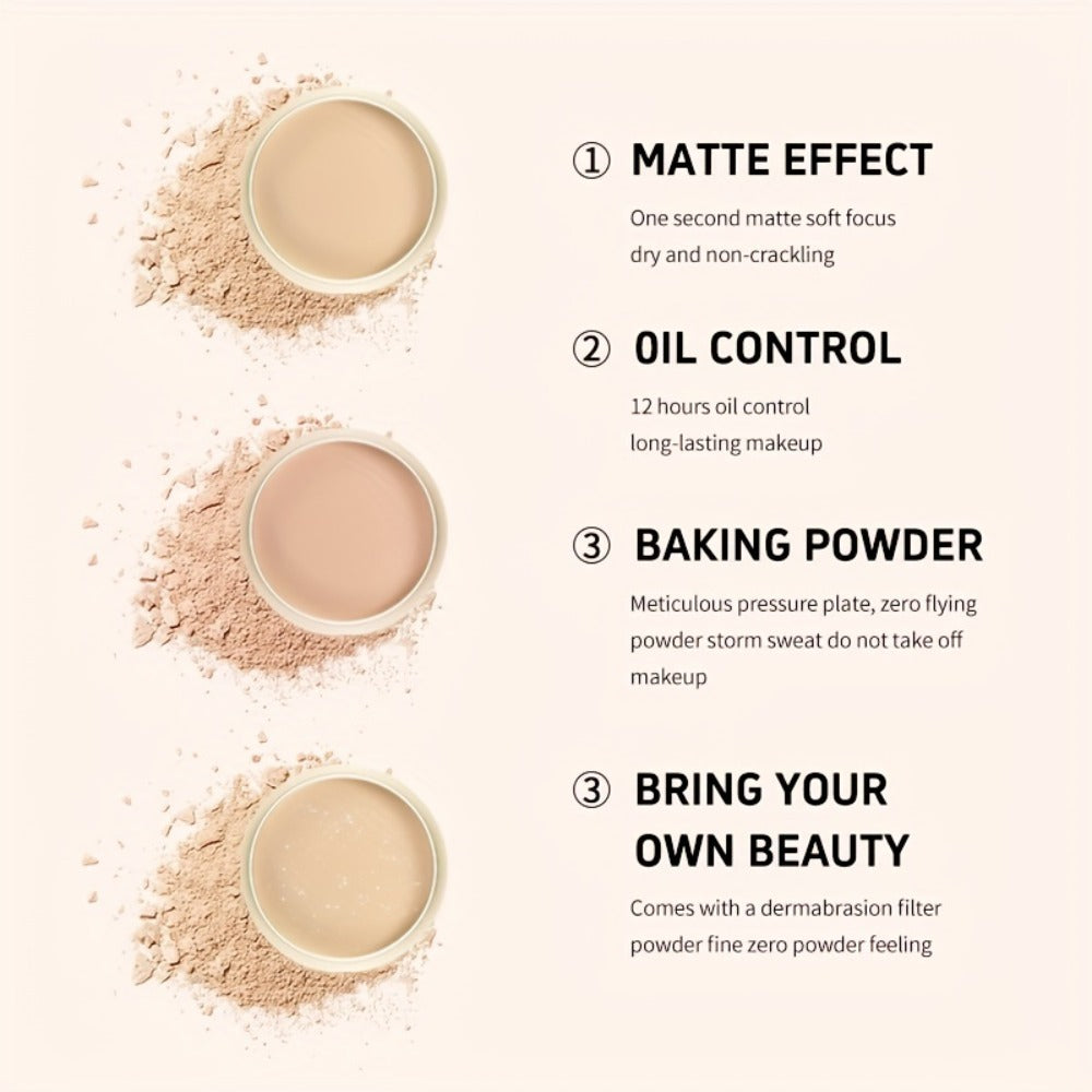 Oil Control Setting Powder Kit with Concealer Puff & Brush – Wet & Dry Dual Formula, Water-Resistant Long-Lasting Matte Finish Face Makeup