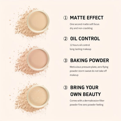 Oil Control Setting Powder Kit with Concealer Puff & Brush – Wet & Dry Dual Formula, Water-Resistant Long-Lasting Matte Finish Face Makeup