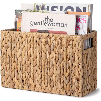 Magazine Holder Basket – Hand Woven Water Hyacinth Wicker Organizer for Bathroom, Office, Living Room, Bedroom Storage & Boho Home Decor
