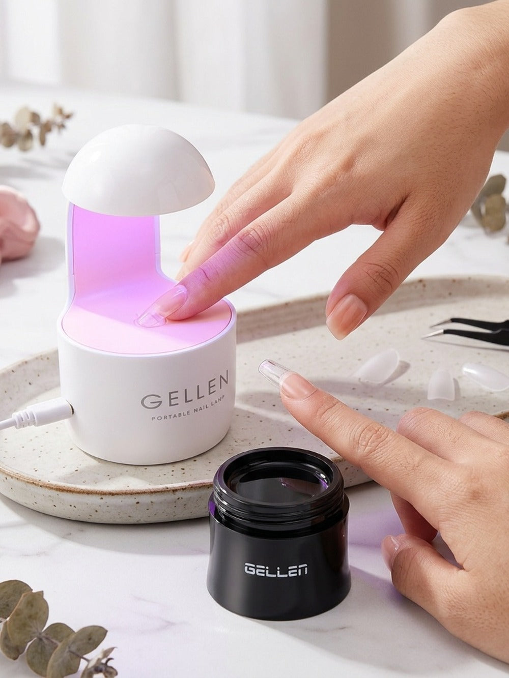 Solid Gel Nail Glue Kit with Mini LED Lamp – 8g UV Cure Gel Glue 28+ Days Long-Lasting Bond for Press On Nails Acrylic Tips Rhinestones