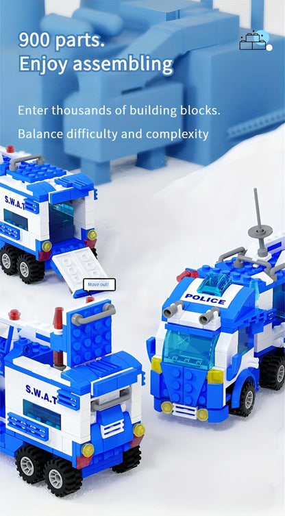 City Police Building Blocks Set 700 Pieces, Patrol Car Truck with Action Figures, Brick Toy for Boys Role Play STEM