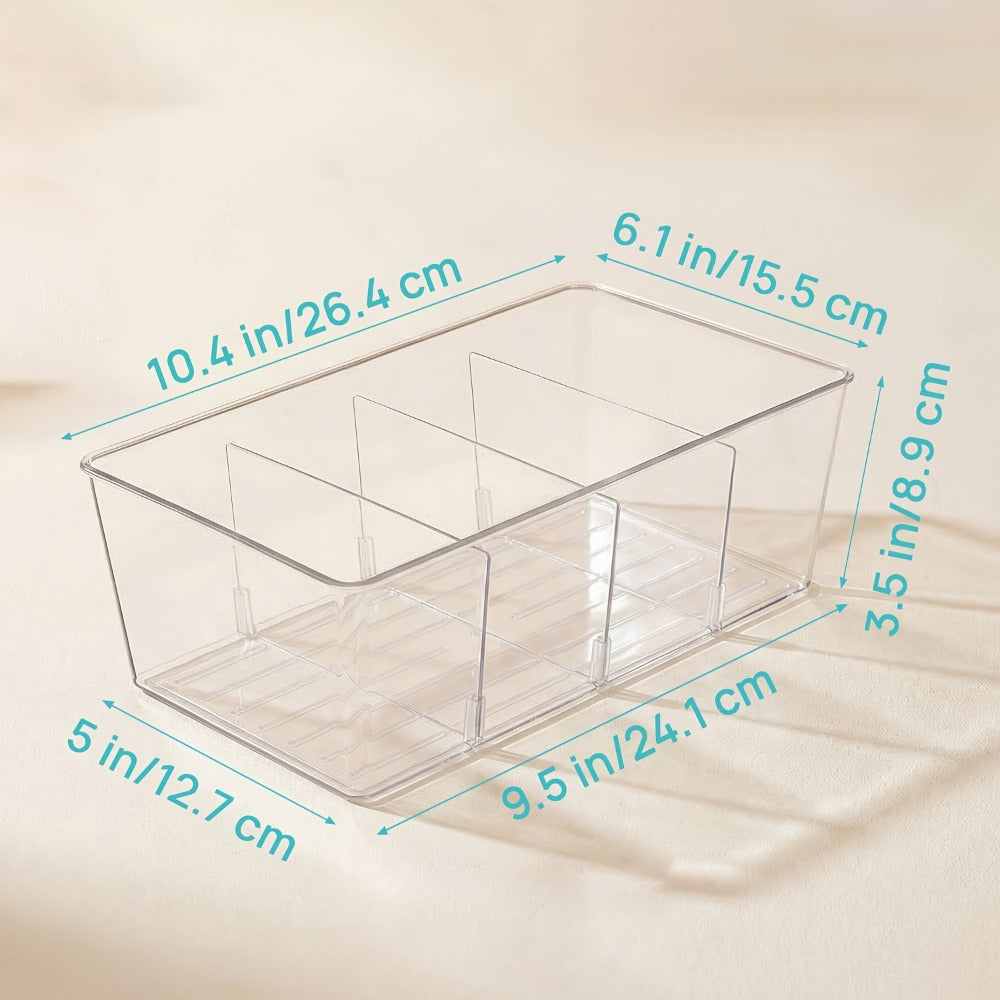 Clear Pantry Storage Bins Set of 8 with Dividers – Transparent Refrigerator Organizer Bins for Kitchen Cabinet, Pantry Organization