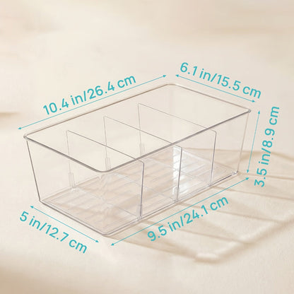 Clear Pantry Storage Bins Set of 8 with Dividers – Transparent Refrigerator Organizer Bins for Kitchen Cabinet, Pantry Organization