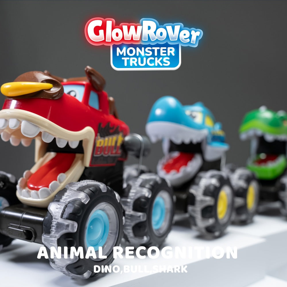 Monster Truck Toys for Toddlers 3-Pack LED Light Up Wheels Press & Go Animal Trucks Shark Bull Dinosaur
