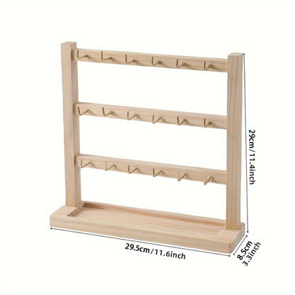 Jewelry Display Stand Multi-Layer Wooden Earring Holder Rack with Hooks Desktop Organizer for Entryways, Bedrooms and Living Spaces