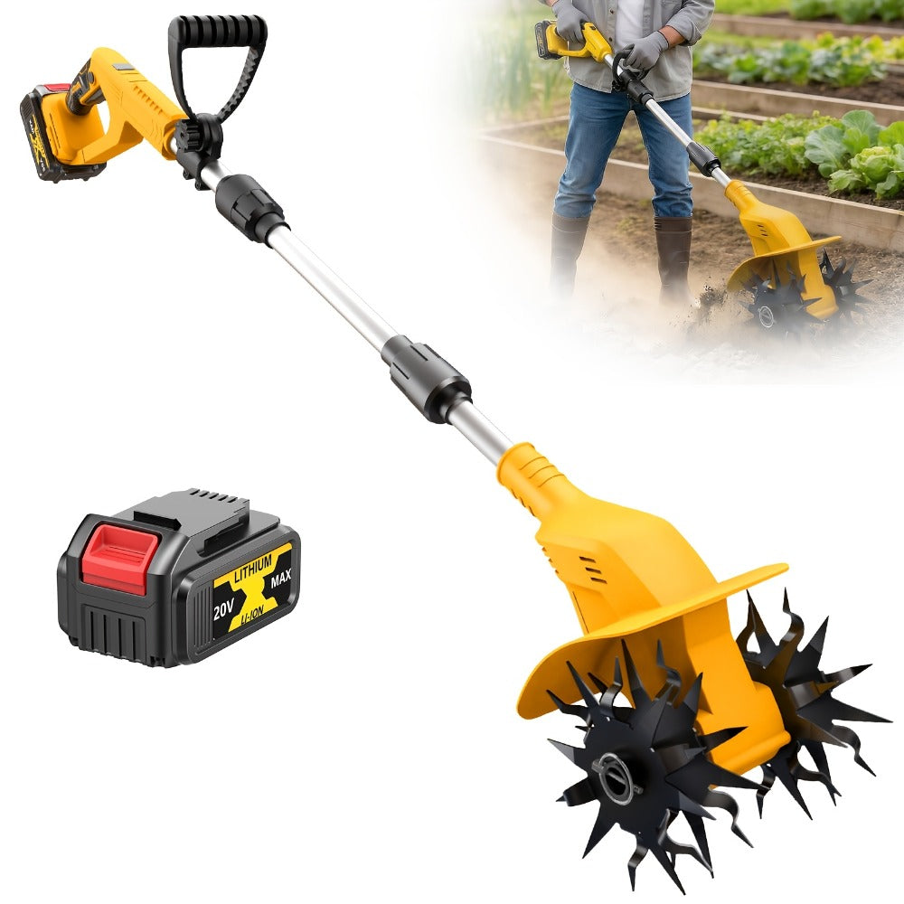 Electric Tiller Cultivator Cordless 20V Battery Powered - 8.6 Inch Tilling Width, Adjustable Handle