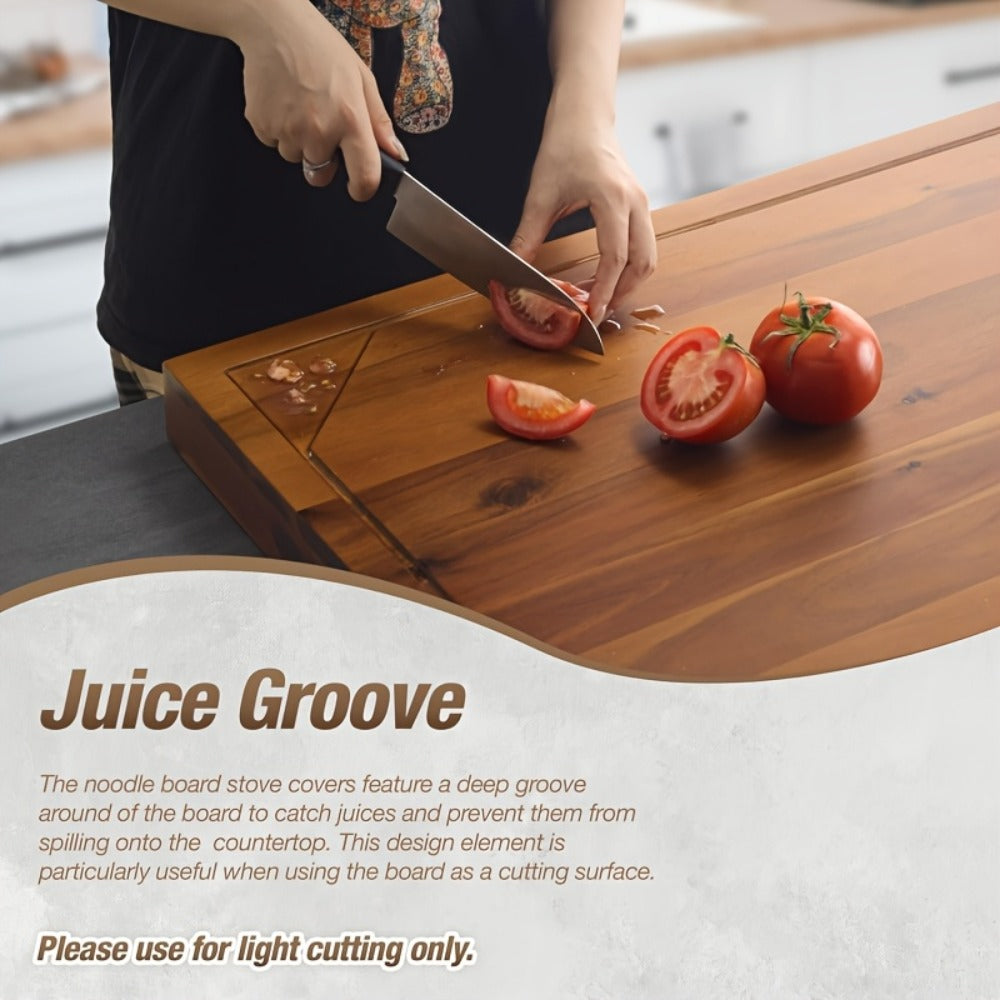 Acacia Wood Stove Top Cover Board 30x22 Inch, Gas Stove Cover with Handle Groove & Ventilation Holes
