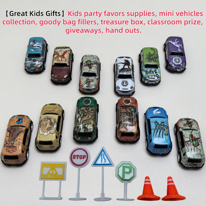 Dinosaur Toy Car Set 29-30pcs, Mini Pull Back Racing Cars with T-Rex Spinosaurus Pterodactyl Figures & City Traffic Map