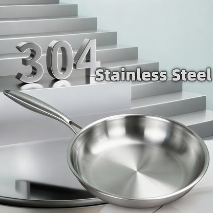 304 Stainless Steel Frying Pan Skillet – 3-Ply Base Even Heat Distribution, Induction & Gas Compatible, Rivet-Free Interior