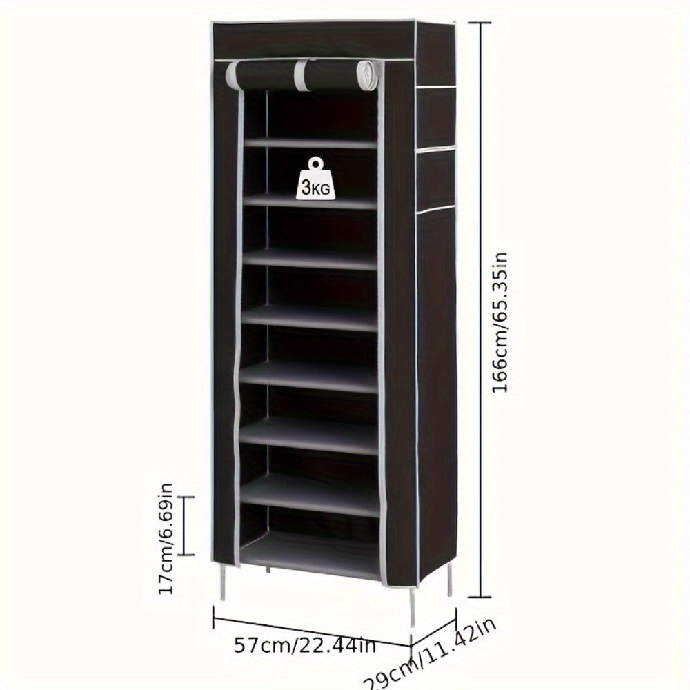 Shoe Rack 10-Layer Portable Cabinet for Up to 50 Pairs with Nonwoven Dust Cover and Steel Frame