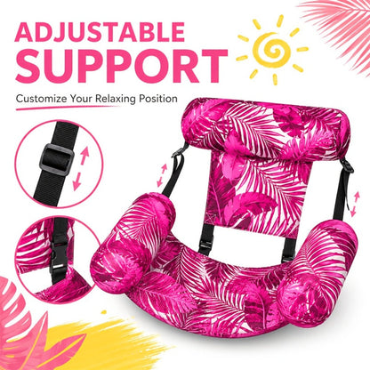 Pool Float Tropical Leaf Lounge Chair with Sling Seat, Inflatable Side Bolsters and Adjustable Headrest