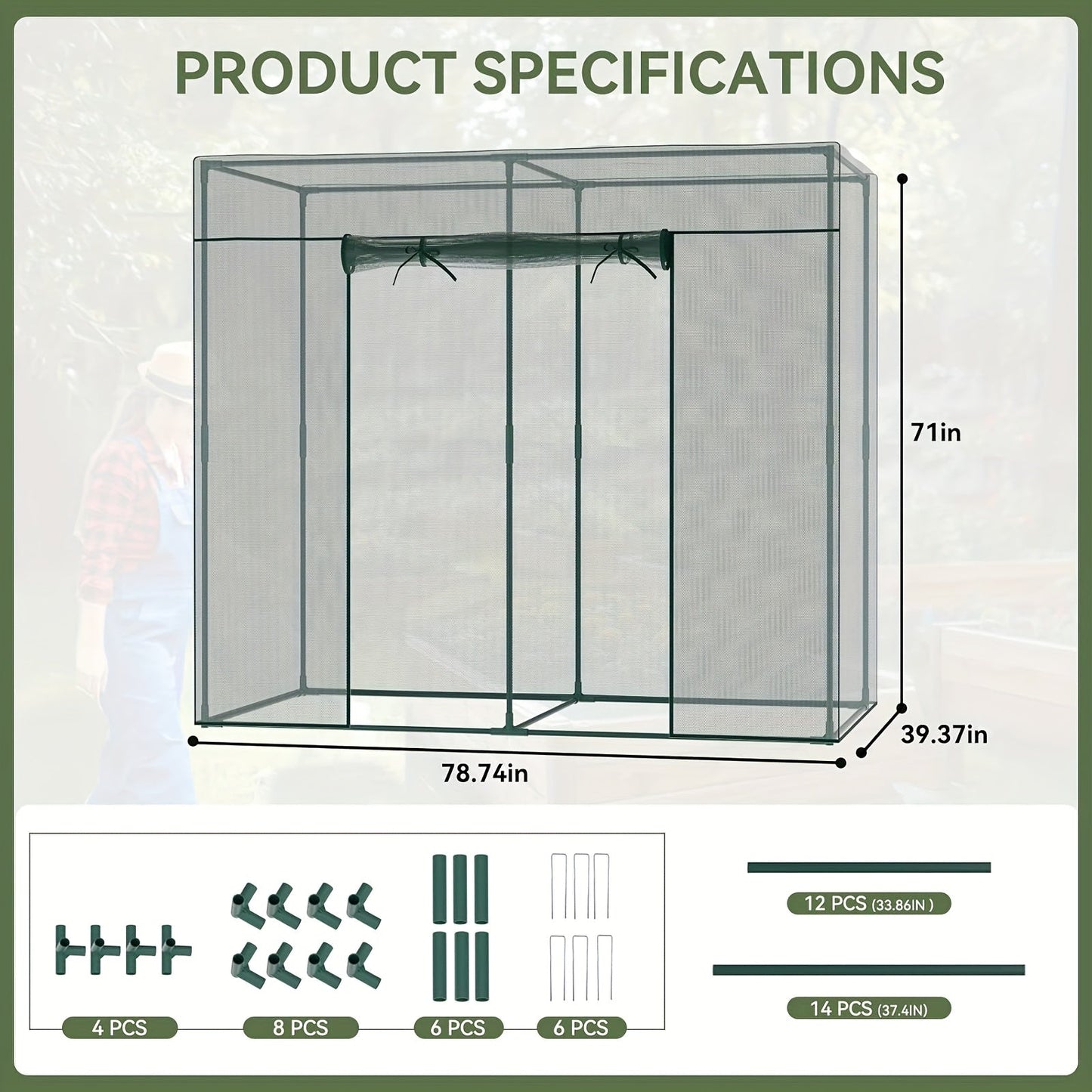 Plant Protection Tent Crop Cage with Zippered Door & Square Frame, Raised Garden Bed Cover Wind-Resistant for Outdoor Vegetables
