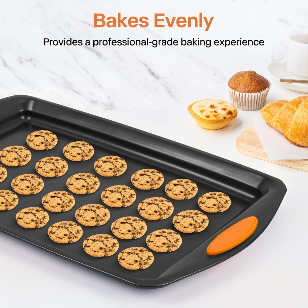Nonstick Baking Sheet Set with Silicone Handles, Carbon Steel Cookie Sheet Pan Set in Assorted Sizes