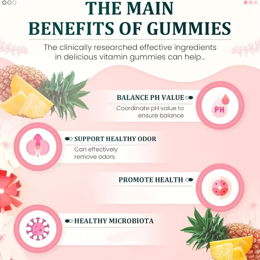Feminine Balance Gummies with Probiotics for Women – Vaginal Health, pH Balance, Odor Control & Yeast Defense, Hawaiian Pineapple Flavor
