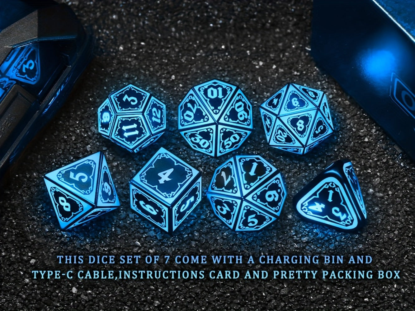 Glowing DnD Dice Set with Wireless Rechargeable Charging Case with the Listed Color, Size or Set Options for Everyday Use